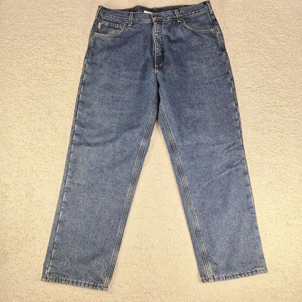 Carhartt Flannel Lined Relaxed Fit Men's Jeans 38x30 Blue Denim Work Outdoors